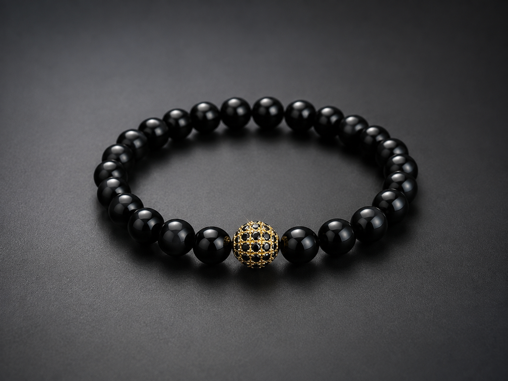 Rose | Matte Black Onyx Bracelet | Gold CZ Beaded Bracelet