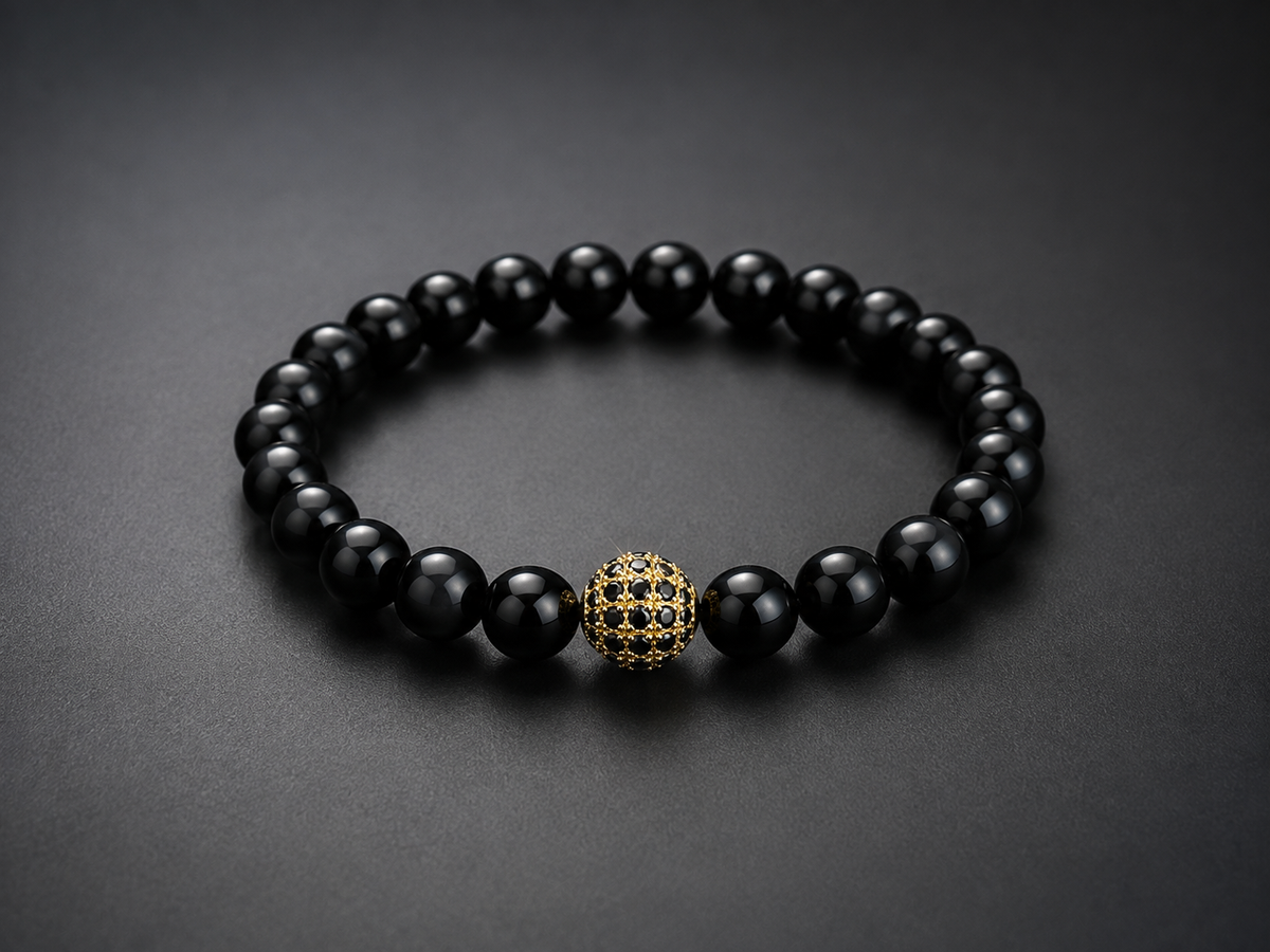 Rose | Matte Black Onyx Bracelet | Gold CZ Beaded Bracelet