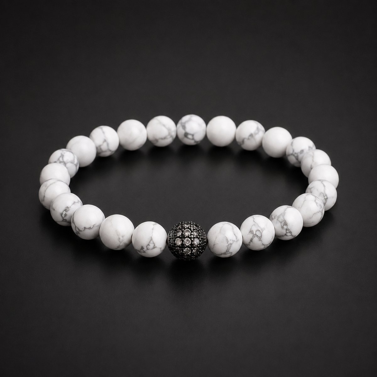 THE SOVEREIGN | White Howlite & Black Cubic Zirconia Beaded Bracelet