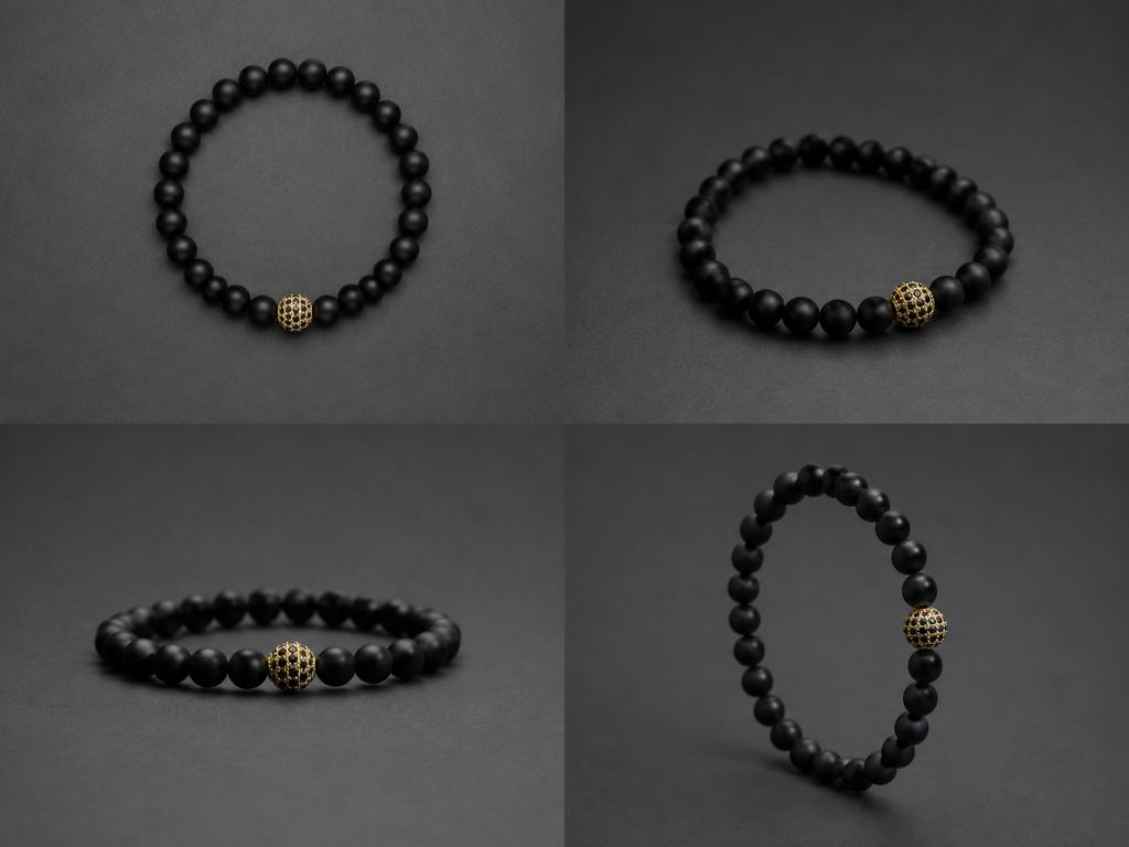 Rose | Matte Black Onyx Bracelet | Gold CZ Beaded Bracelet
