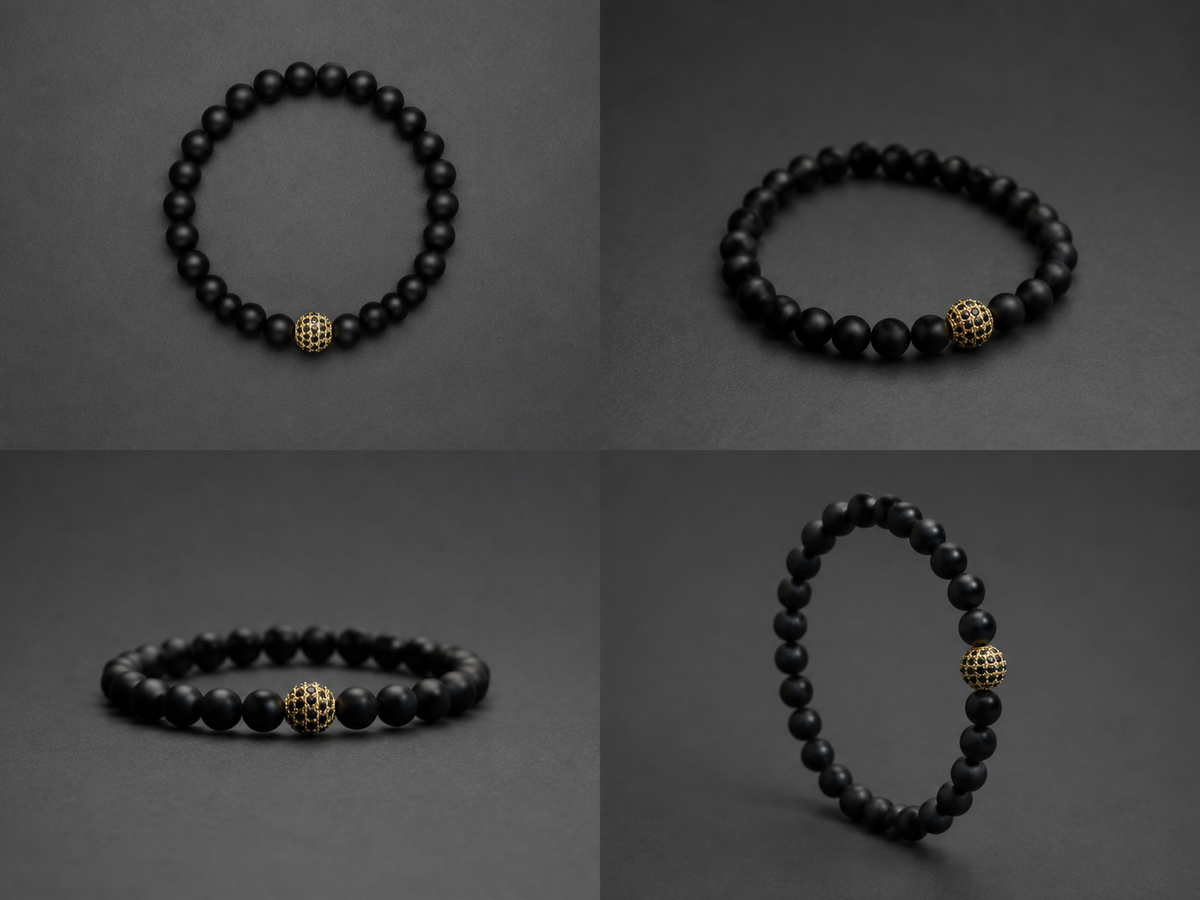 Rose | Matte Black Onyx Bracelet | Gold CZ Beaded Bracelet