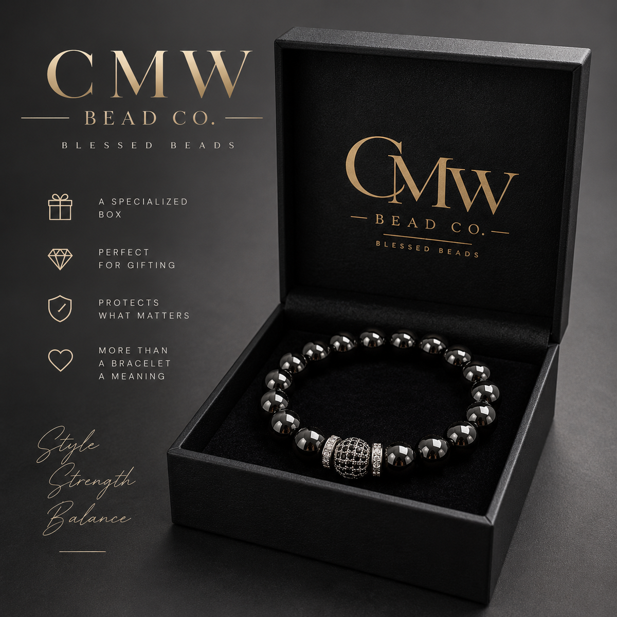 THE SENTINEL | Hematite & Black Cubic Zirconia (CZ) Beaded Bracelet