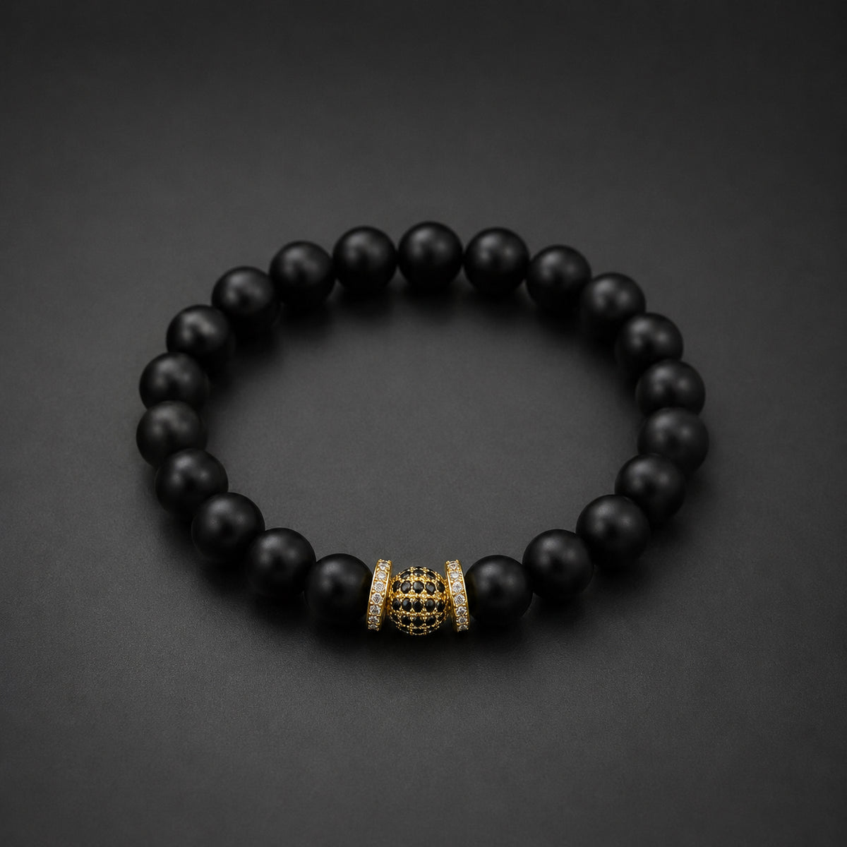 ONYX ROYALE | Matte Black Onyx, 14K Gold & Black Cubic Zirconia Bracelet