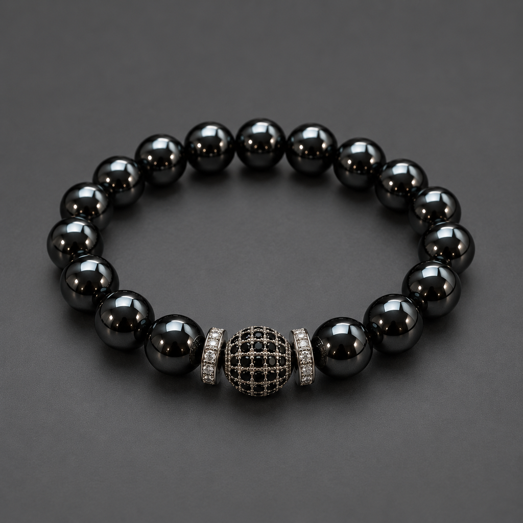 THE SENTINEL | Hematite & Black Cubic Zirconia (CZ) Beaded Bracelet