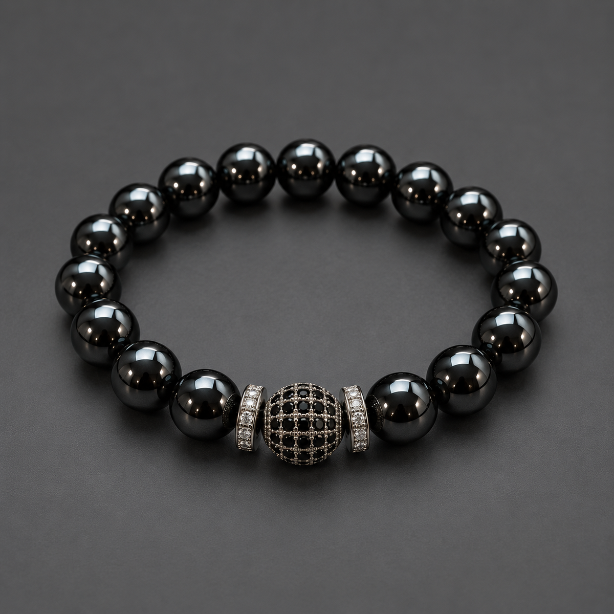 THE SENTINEL | Hematite & Black Cubic Zirconia (CZ) Beaded Bracelet