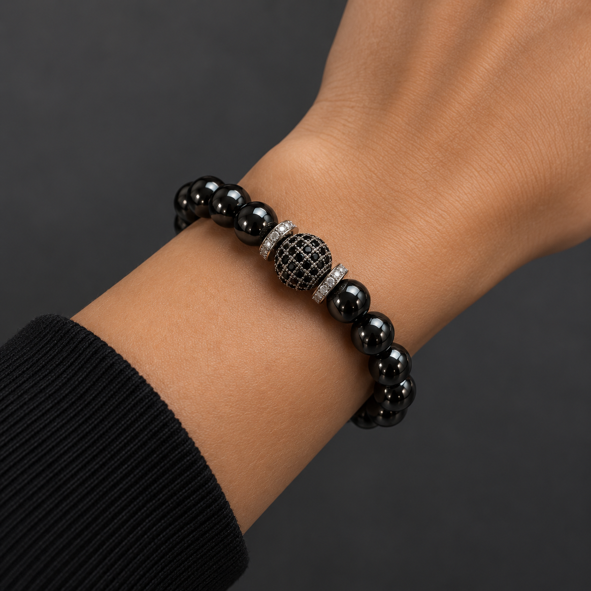 THE SENTINEL | Hematite & Black Cubic Zirconia (CZ) Beaded Bracelet