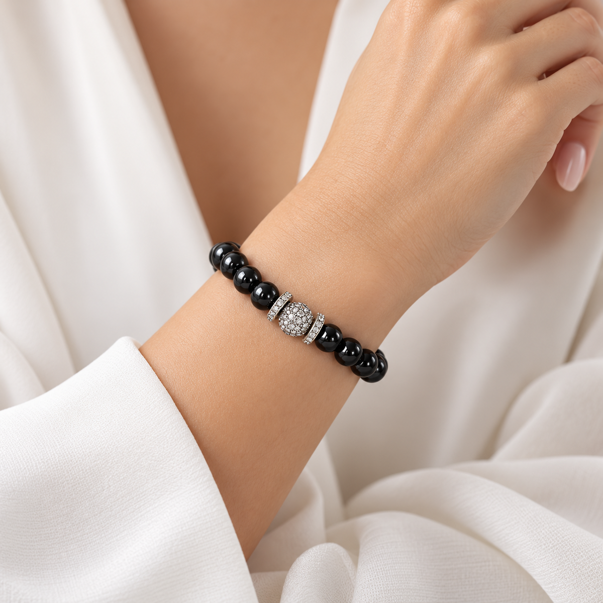 ONYX CROWN | Matte Black Onyx & Cubic Zirconia Bracelet