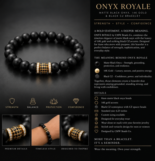 ONYX ROYALE | Matte Black Onyx, 14K Gold & Black Cubic Zirconia Bracelet