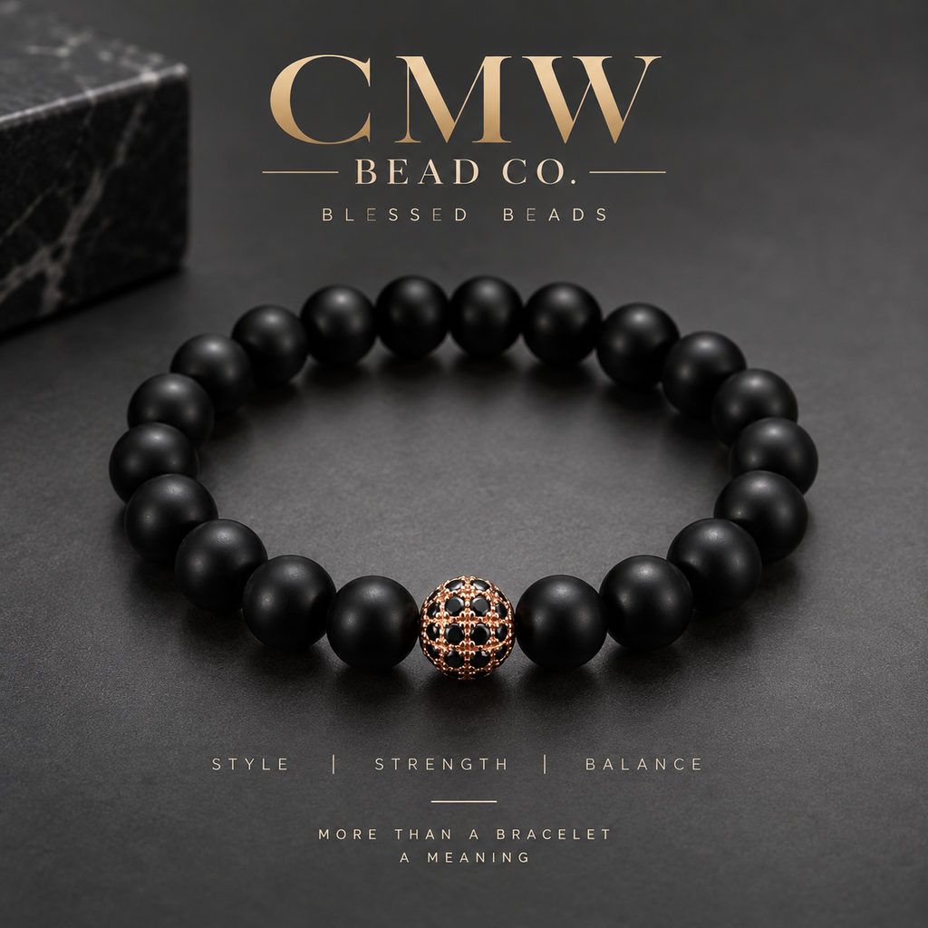 Rose | Matte Black Onyx Bracelet | Gold CZ Beaded Bracelet