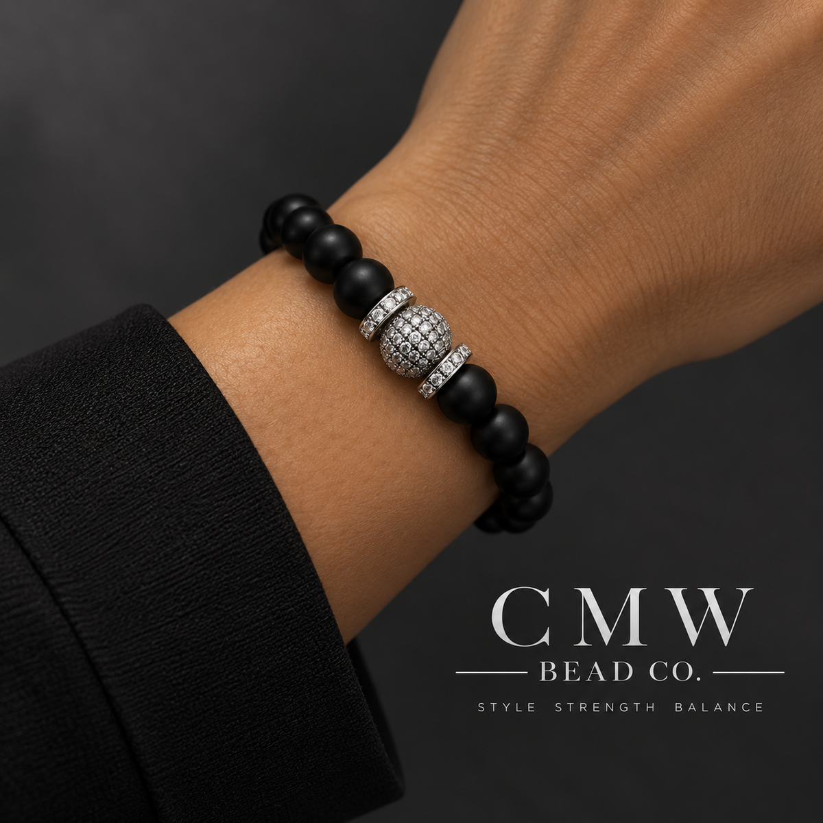 ONYX CROWN | Matte Black Onyx & Cubic Zirconia Bracelet