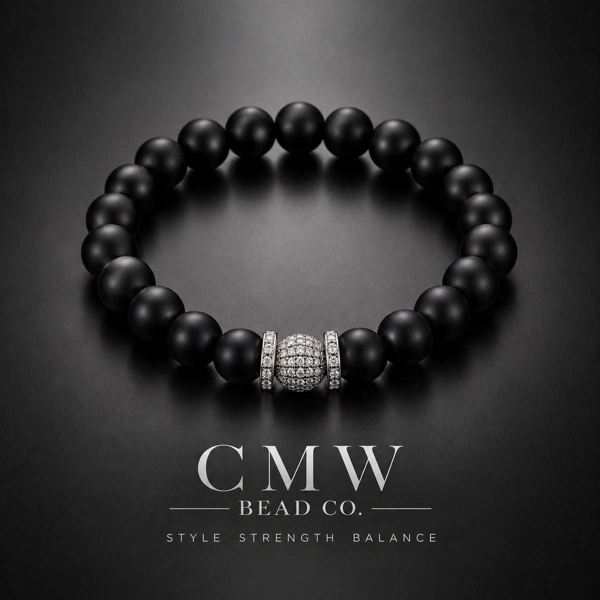 ONYX CROWN | Matte Black Onyx & Cubic Zirconia Bracelet