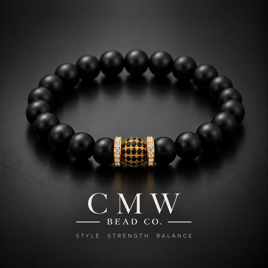 ONYX ROYALE | Matte Black Onyx, 14K Gold & Black Cubic Zirconia Bracelet