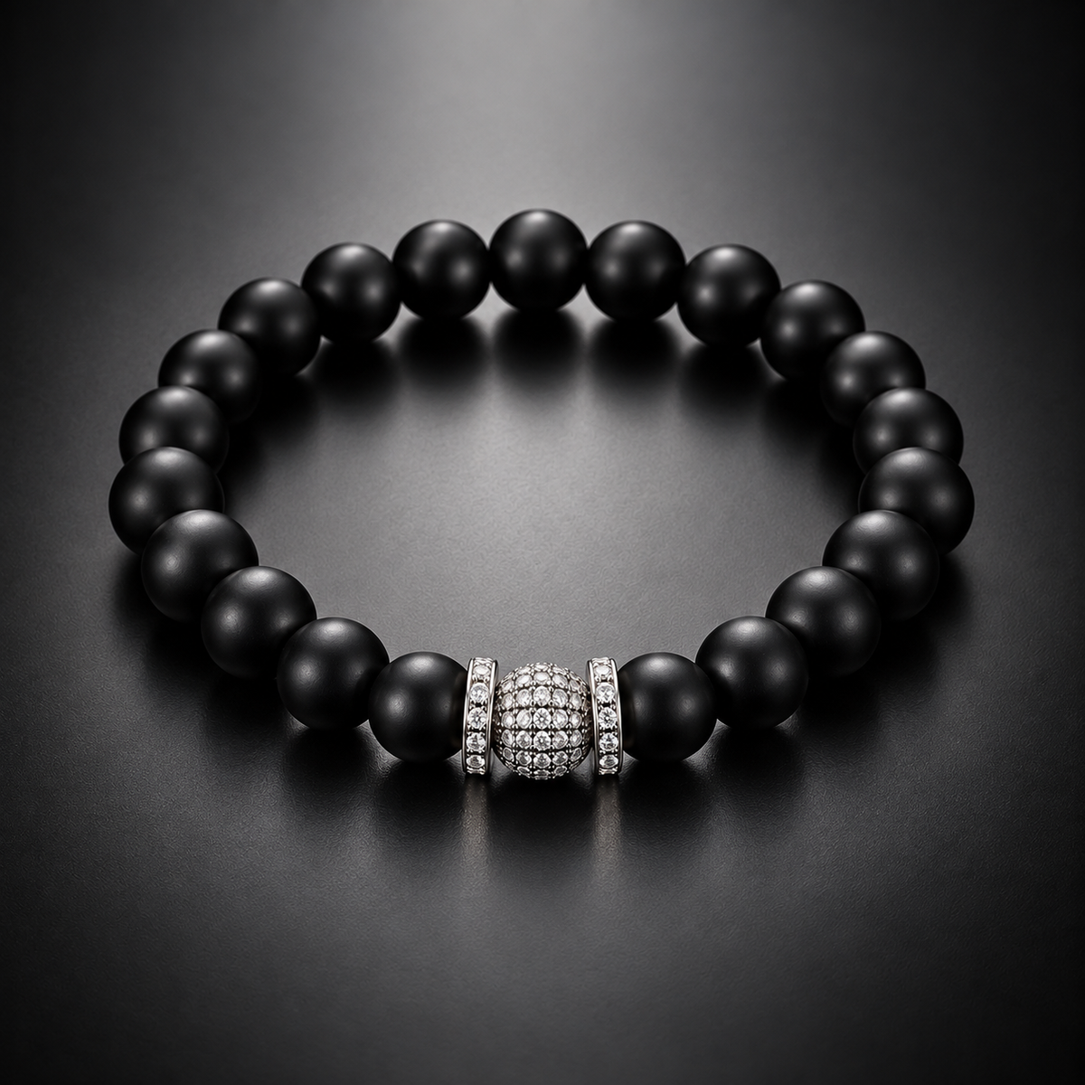 ONYX CROWN | Matte Black Onyx & Cubic Zirconia Bracelet