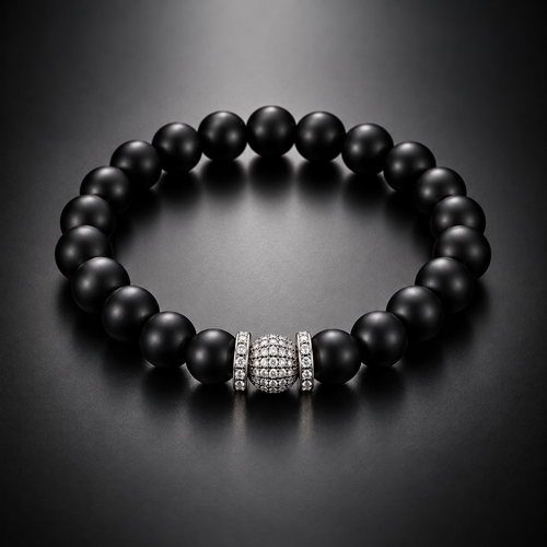 ONYX CROWN | Matte Black Onyx & Cubic Zirconia Bracelet