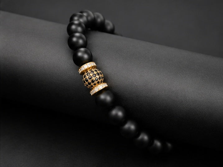 ONYX ROYALE | Matte Black Onyx, 14K Gold & Black Cubic Zirconia Bracelet
