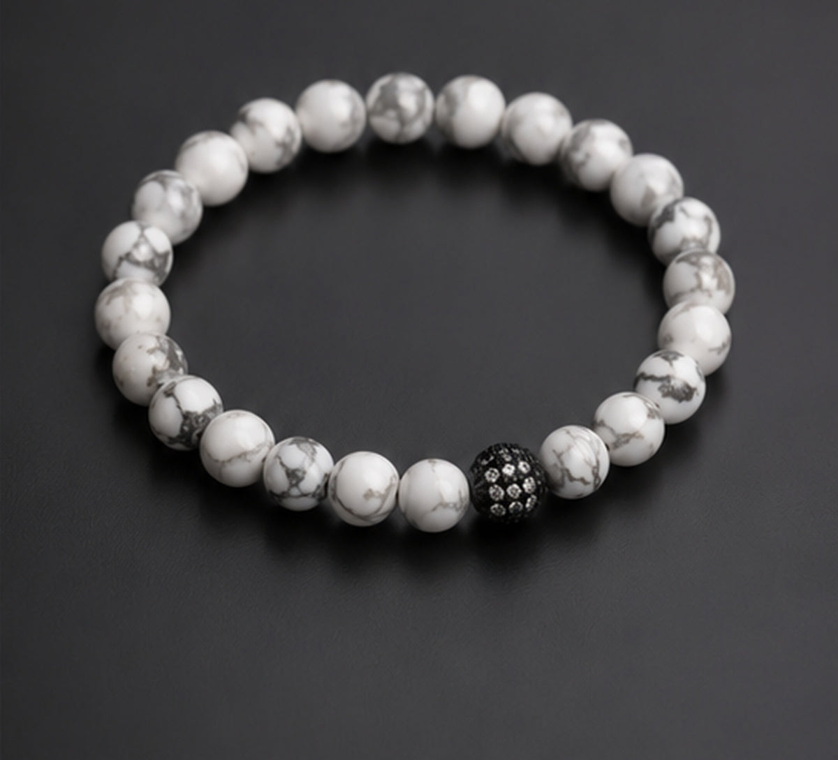THE SOVEREIGN | White Howlite & Black Cubic Zirconia Beaded Bracelet