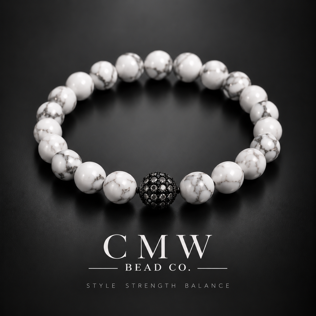 THE SOVEREIGN | White Howlite & Black Cubic Zirconia Beaded Bracelet