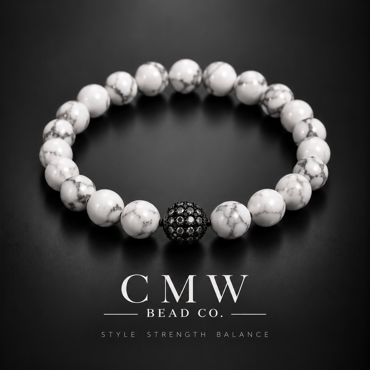 THE SOVEREIGN | White Howlite & Black Cubic Zirconia Beaded Bracelet